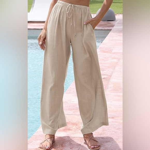 NWT Women's linen blend Wide-Leg Pants Sz l - Picture 3 of 15